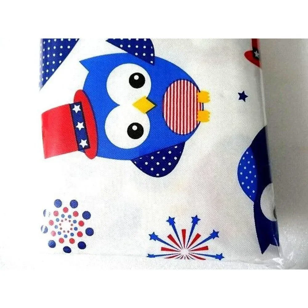 Patriotic Owl Tablecloth 52 x 70 Wipe Clean PEVA Red White Blue Bird Decor NIP